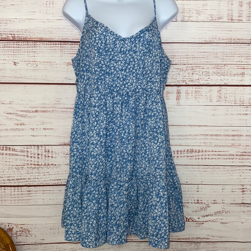 Floral Print Blue & White Tier Sun Dress NWOT